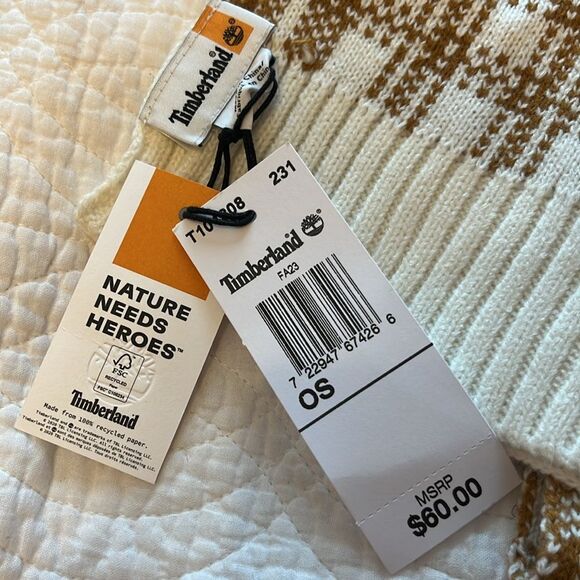 Timberland Buffalo Plaid Soft Wheat Scarf Women's Knit 10”x68” Brown Winter New - Picture 6 of 8